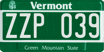 VT license plate ZZP039