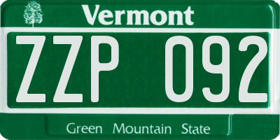VT license plate ZZP092