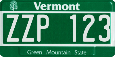 VT license plate ZZP123