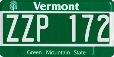 VT license plate ZZP172