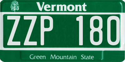 VT license plate ZZP180