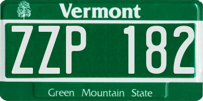 VT license plate ZZP182