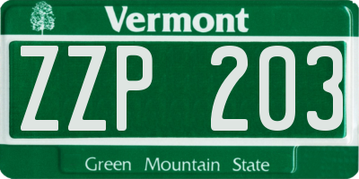 VT license plate ZZP203