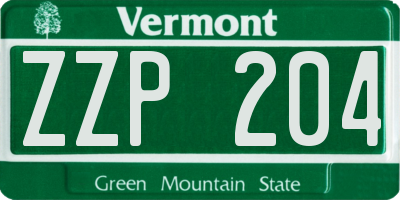 VT license plate ZZP204