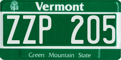 VT license plate ZZP205