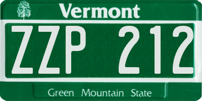 VT license plate ZZP212