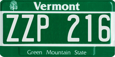 VT license plate ZZP216