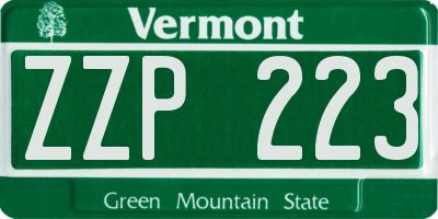 VT license plate ZZP223