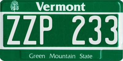 VT license plate ZZP233