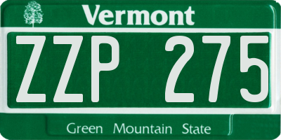 VT license plate ZZP275