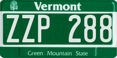 VT license plate ZZP288
