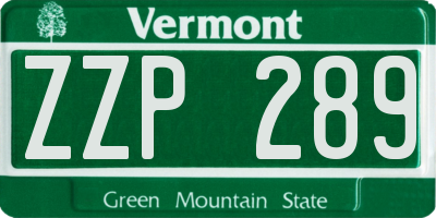 VT license plate ZZP289