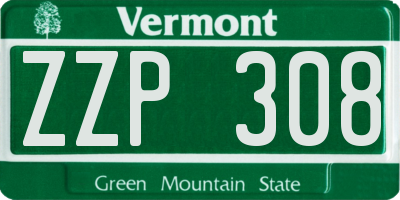VT license plate ZZP308