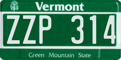 VT license plate ZZP314