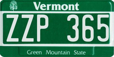 VT license plate ZZP365