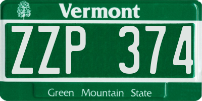 VT license plate ZZP374