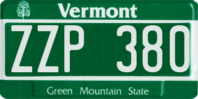 VT license plate ZZP380