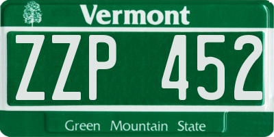 VT license plate ZZP452