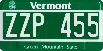 VT license plate ZZP455