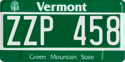 VT license plate ZZP458