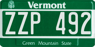 VT license plate ZZP492