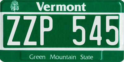 VT license plate ZZP545