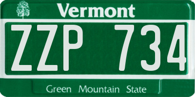 VT license plate ZZP734