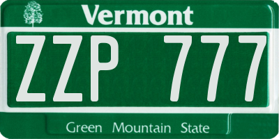 VT license plate ZZP777