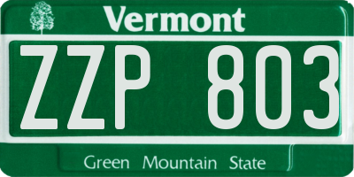 VT license plate ZZP803