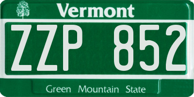 VT license plate ZZP852