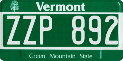 VT license plate ZZP892