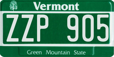 VT license plate ZZP905