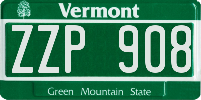 VT license plate ZZP908