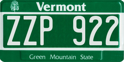 VT license plate ZZP922