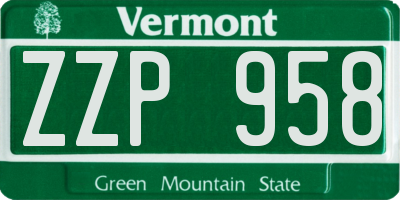 VT license plate ZZP958