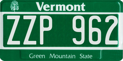VT license plate ZZP962