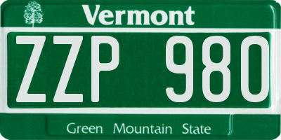 VT license plate ZZP980