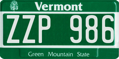 VT license plate ZZP986