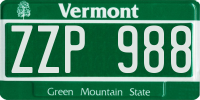 VT license plate ZZP988
