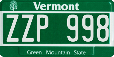 VT license plate ZZP998