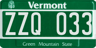 VT license plate ZZQ033