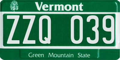 VT license plate ZZQ039
