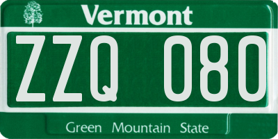 VT license plate ZZQ080