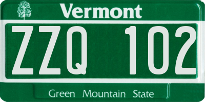VT license plate ZZQ102