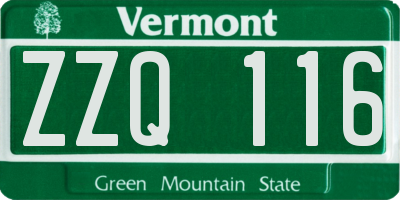 VT license plate ZZQ116