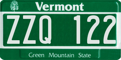 VT license plate ZZQ122