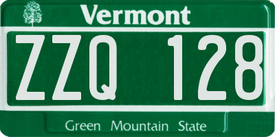 VT license plate ZZQ128