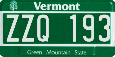 VT license plate ZZQ193