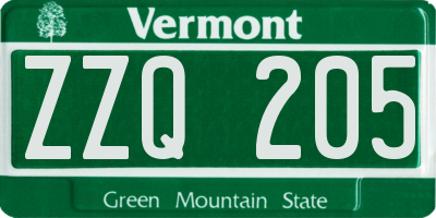VT license plate ZZQ205
