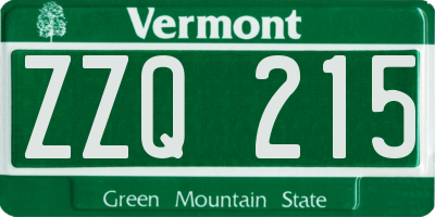 VT license plate ZZQ215